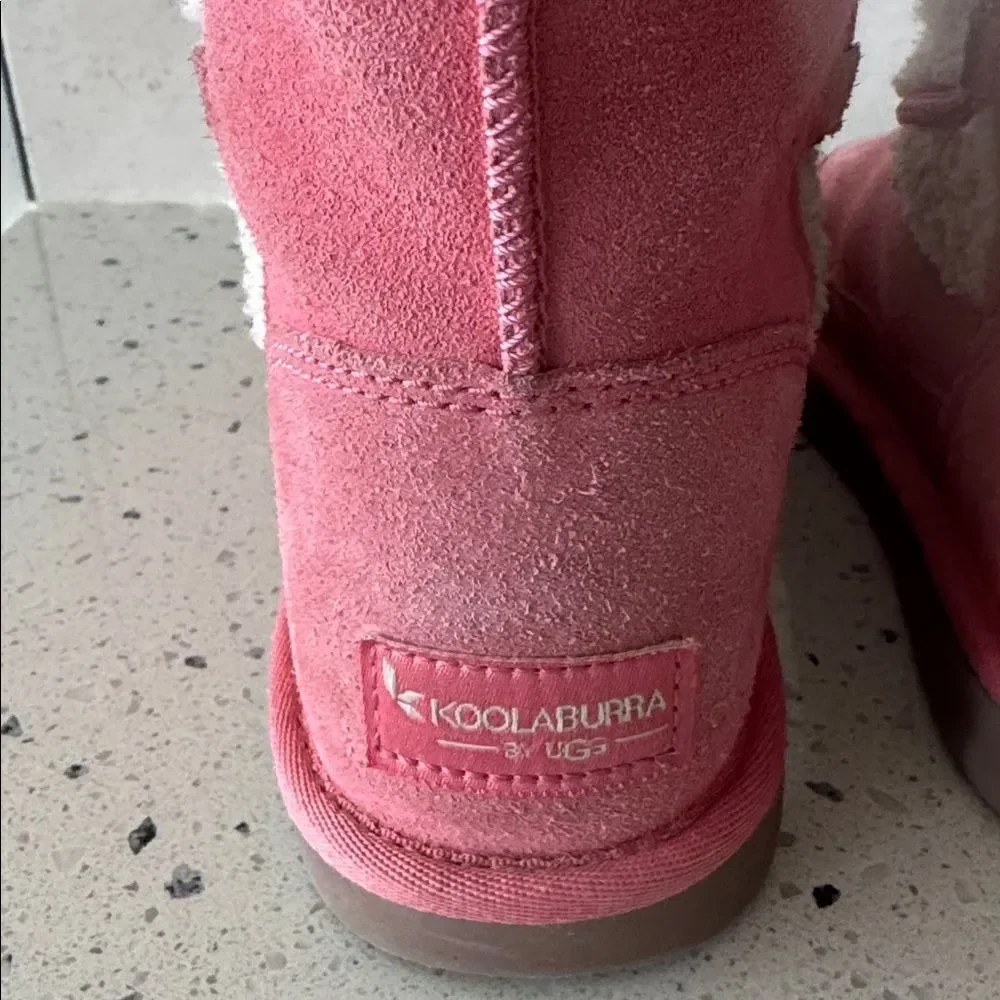 Koolaburra by UGG Suede Leather Pink Cream Warm Cozy Lined Girls Boots Size 2